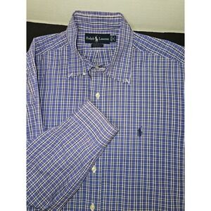 Ralph Lauren Yarmouth Button Shirt Men's 16 32/33 Large Blue Plaid